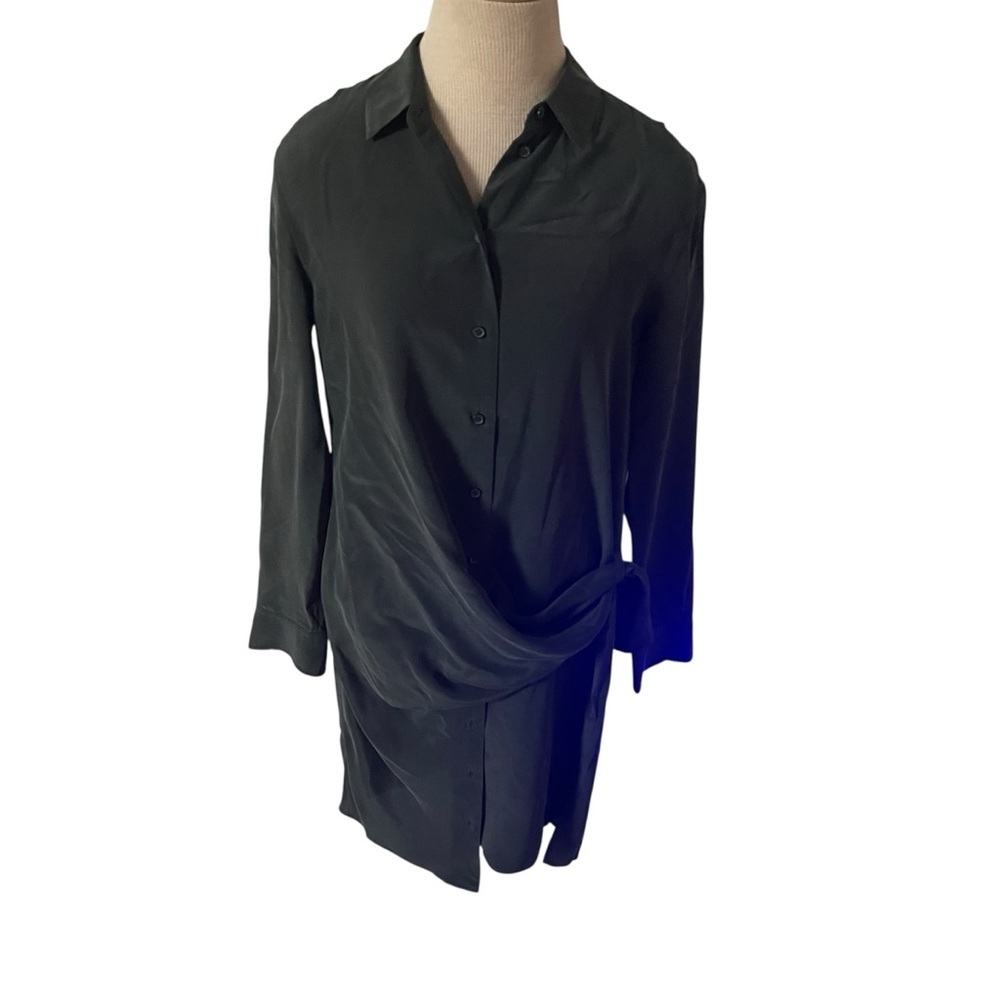 NWT All Saints Smoke Black 100% Silk Wrap Dress Women Size 0